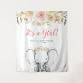 Tenture Fond de toile de fond pour Baby Shower Fille Éléph (Devant)