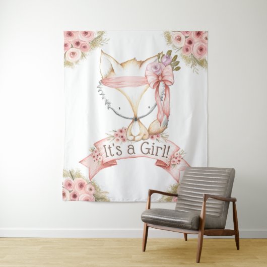 Tenture Fond de toile de fond pour Baby Shower Fille Renar (En situation)