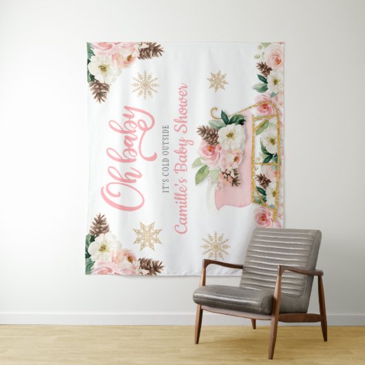 Tenture Fond de toile de fond pour Baby Shower Fleur rose (En situation)