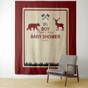 Tenture Fond de toile de fond pour Baby Shower Lumberjack