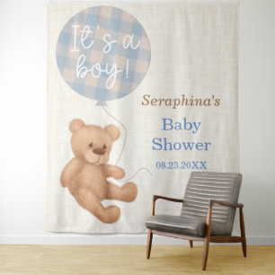 Tenture Fond de toile de fond pour Baby Shower Ourson Bleu