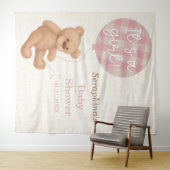 Tenture Fond de toile de fond pour Baby Shower Ourson Rose (En situation (horizontale))
