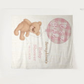 Tenture Fond de toile de fond pour Baby Shower Ourson Rose (Devant (Horizontal))