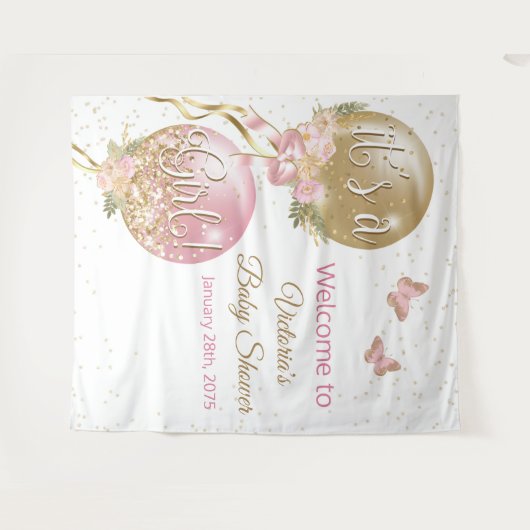 Tenture Fond de toile de fond XL pour Baby Shower Fille Ba (Devant (Horizontal))