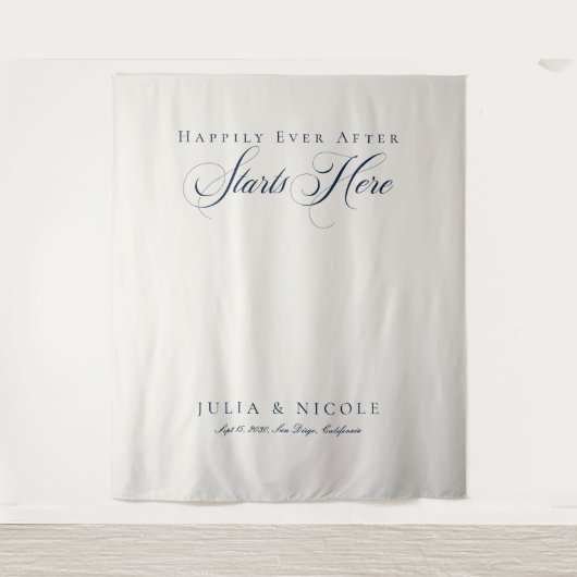 Tenture Fond de toile de mariage calligraphié bleu classiq (Devant)