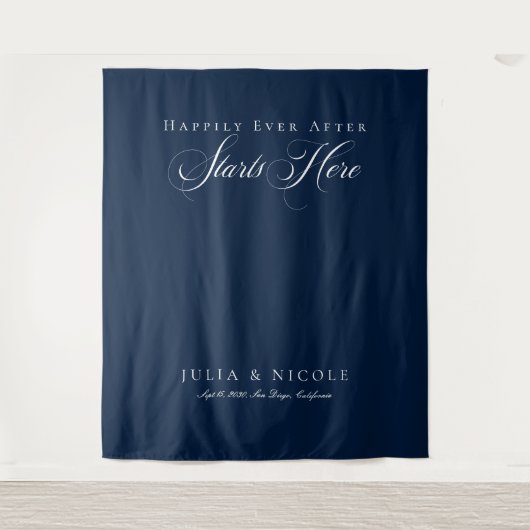 Tenture Fond de toile de mariage calligraphié bleu classiq (Devant)