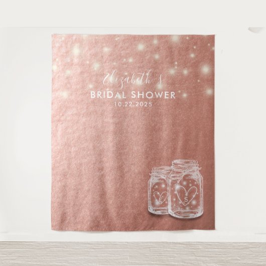 Tenture Fond de toile de mariage couple pots Mason rose go (Devant)