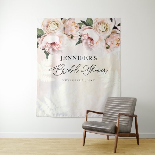 Tenture Fond de toile de mariage floral rose poudré (En situation)