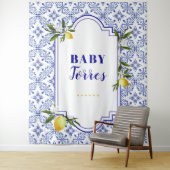 Tenture Fond de toile de mariage Lemon et Navy (En situation)