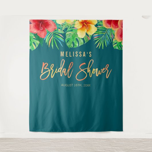 Tenture Fond de toile de mariage tropical à fleurs aquarel (Devant)