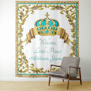 Tenture Fond de toile XL Baby Shower pour Prince en bleu s