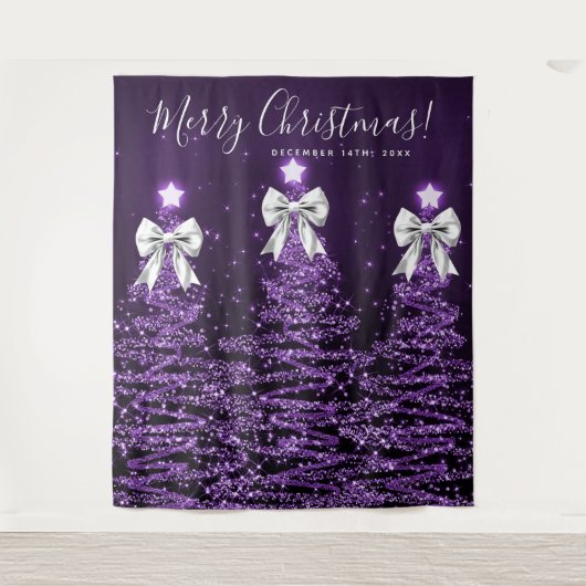 Tenture Fond de vacances Arbres de Noël violets Argent (Devant)