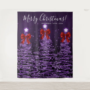 Tenture Fond de vacances Arbres de Noël violets Rubans rou