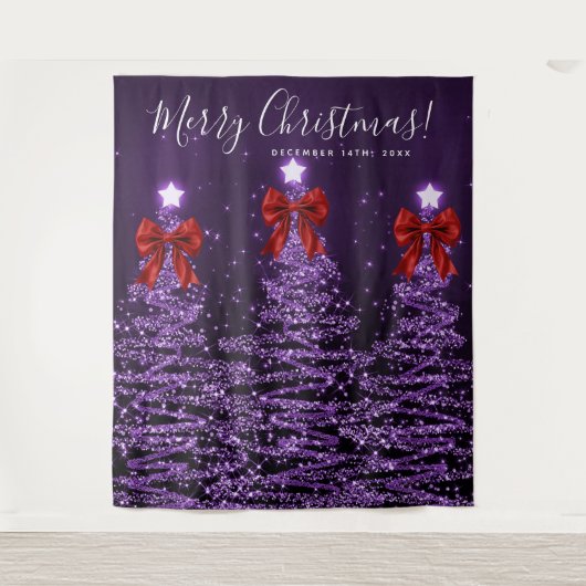 Tenture Fond de vacances Arbres de Noël violets Rubans rou (Devant)