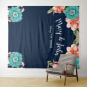 Tenture Fond décoratif de photo botanique floral bleu et r (En situation (horizontale))