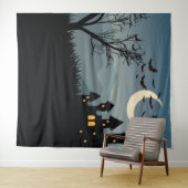 Tenture Fond d'écran effrayant d'Halloween avec une maison (En situation (horizontale))