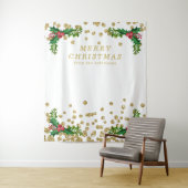 Tenture Fond doré rouge Joyeux Noël avec paillettes de hou (En situation)