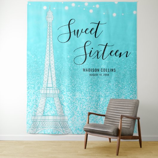 Tenture Fond Douce Seize Paillettes Bleu Sarcelle de Paris (En situation)