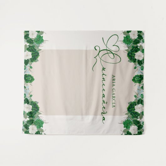 Tenture Fond élégant floral vert émeraude pour Quinceanera (Devant (Horizontal))