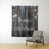 Tenture Fond en bois rustique glace hivernale flocons de n (En situation)