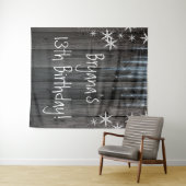 Tenture Fond en bois rustique glace hivernale flocons de n (En situation (horizontale))