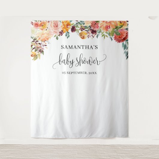 Tenture Fond floral automnal boho rouge bordeaux orange (Devant)