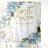 Tenture Fond floral bleu poussiéreux avec feuille d'or pou