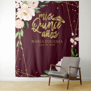 Tenture Fond floral bordeaux rose pour Quinceanera
