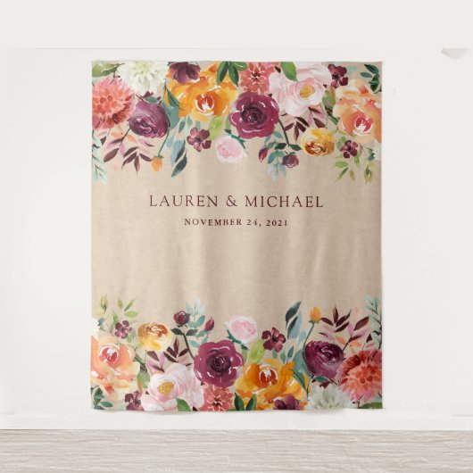 Tenture Fond floral de Bourgogne | Accessoire de photoboot (Devant)