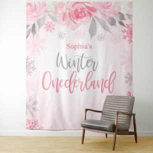 Tenture Fond floral gris rose pour ONEderland d'hiver