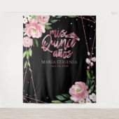 Tenture Fond floral rose doré métallisé pour Quinceanera (Devant)