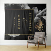 Tenture Fond Mariage Floral Élégant Noir Et Or (En situation (horizontale))