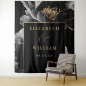 Tenture Fond Mariage Floral Élégant Noir Et Or (En situation)