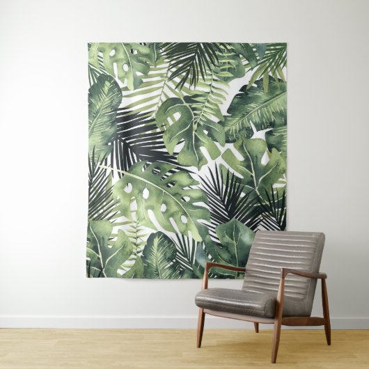 Tenture Fond paradisiaque de l'île aux feuilles de palmier (En situation)