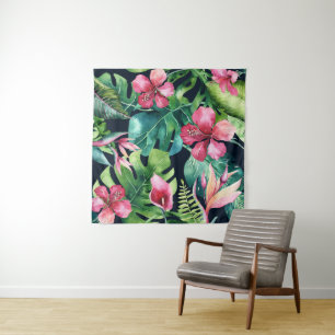Tenture Fond paradisiaque floral d'Hibiscus Tropical foncé
