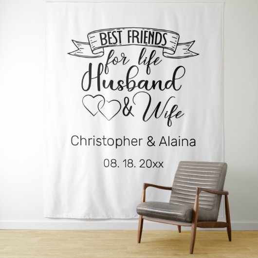 Tenture Fond personnalisable de citation de mariage (En situation)