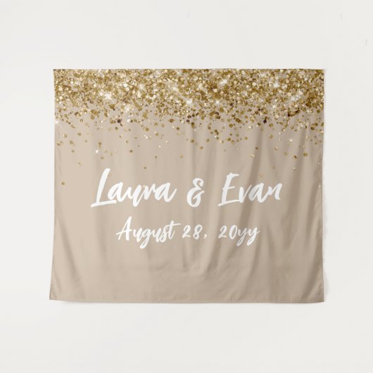 Tenture Fond personnalisé Mariage Photo Booth Sand Tan Or (Devant (Horizontal))