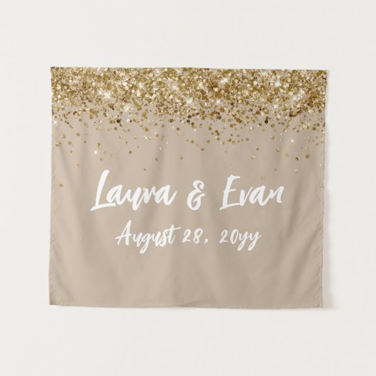 Tenture Fond personnalisé Mariage Photo Booth Sand Tan Or (Devant (Horizontal))