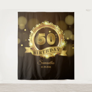 Tenture Fond personnalisé or et noir pour 50e anniversaire