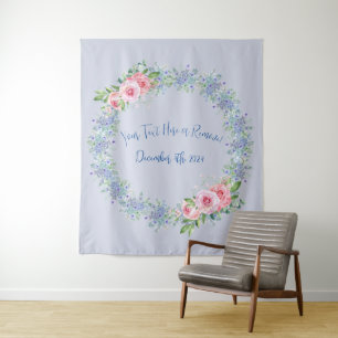 Tenture Fond photo rose pâle et bleu floral