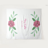 Tenture Fond photographique à feuillage vert et fleurs ros (Devant (Horizontal))