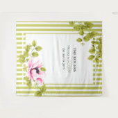 Tenture Fond photographique à fleurs roses et rayures vert (Devant (Horizontal))