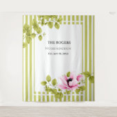 Tenture Fond photographique à fleurs roses et rayures vert (Devant)