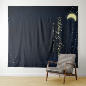 Tenture Fond photographique bleu nuit avec lune et étoiles (En situation (horizontale))