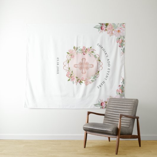 Tenture Fond photographique doré rose pêche avec touche re (En situation (horizontale))