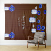 Tenture Fond photographique en bocaux Mason à fleurs Bleu  (En situation (horizontale))