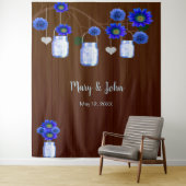 Tenture Fond photographique en bocaux Mason à fleurs Bleu  (En situation)