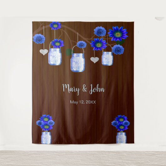 Tenture Fond photographique en bocaux Mason à fleurs Bleu  (Devant)