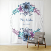 Tenture Fond photographique floral aquarelle bleu et viole (En situation)