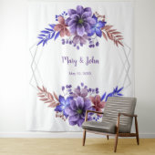 Tenture Fond photographique floral aquarelle bleu et viole (En situation)